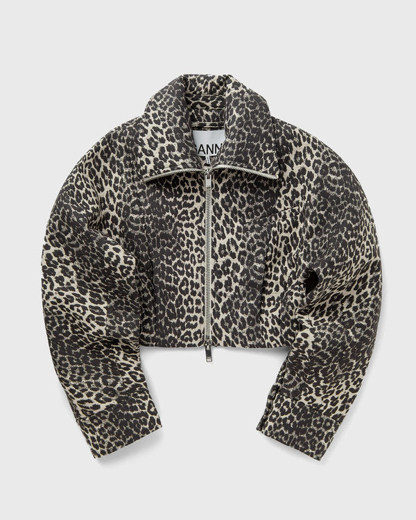 Ganni Cotton Tweed Curve Sleeve Short Jacket brown