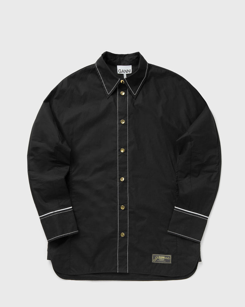 Ganni Cotton Poplin Long Sleeve Raglan Shirt black