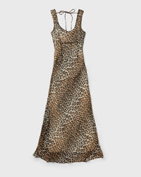 Ganni Printed Viscose Chiffon Maxi Dress Brown|beige