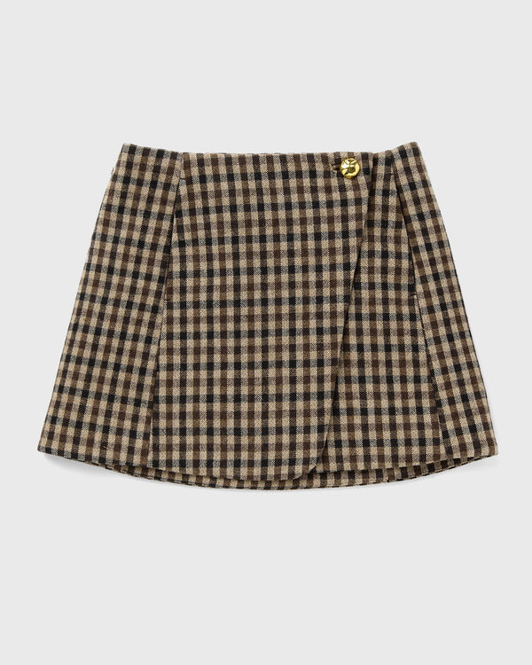 Ganni Check Wool Mix Skirt brown