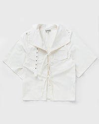 Ganni Stretch Cotton Cowl Neck Blouse beige