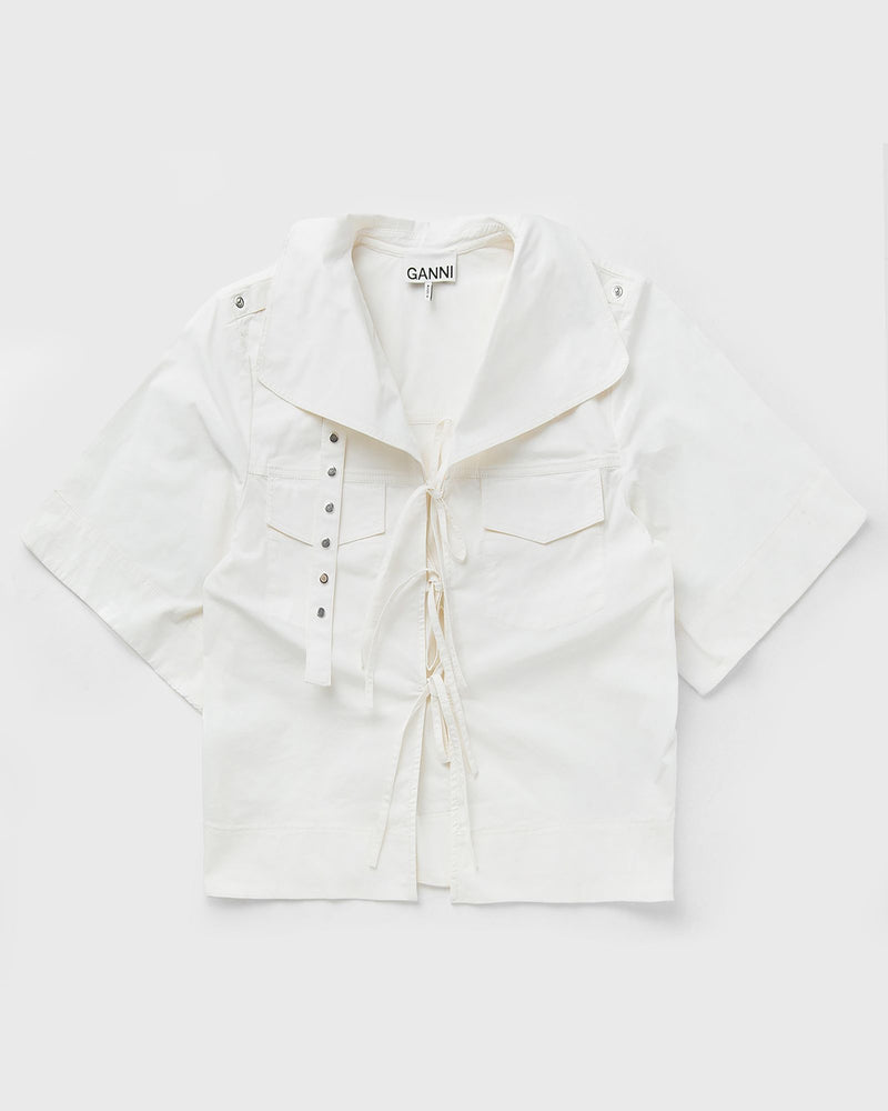 Ganni Stretch Cotton Cowl Neck Blouse beige