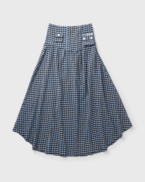 Ganni Seersucker Check Long Pocket Skirt blue