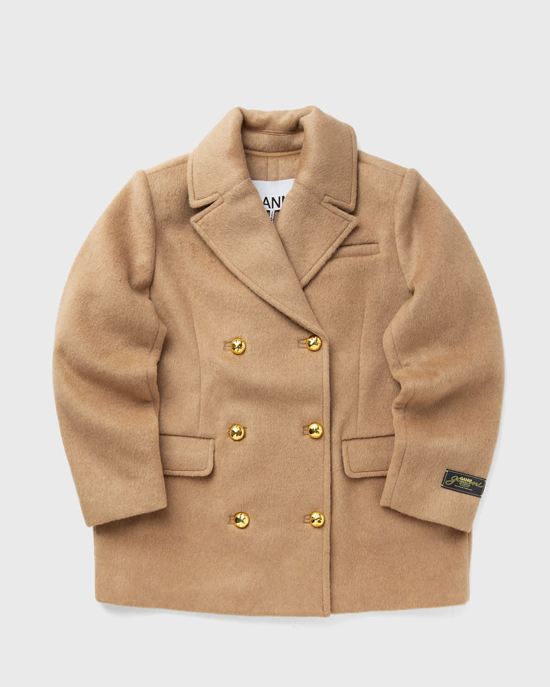 Ganni Double Faced Wool Doublebreasted Blazer brown