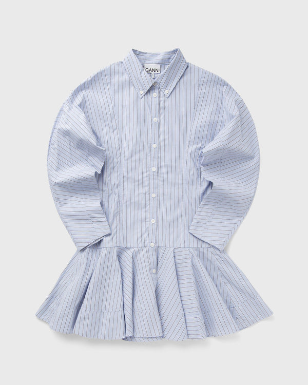 Ganni Stripe Cotton Buttoned Mini Dress blue
