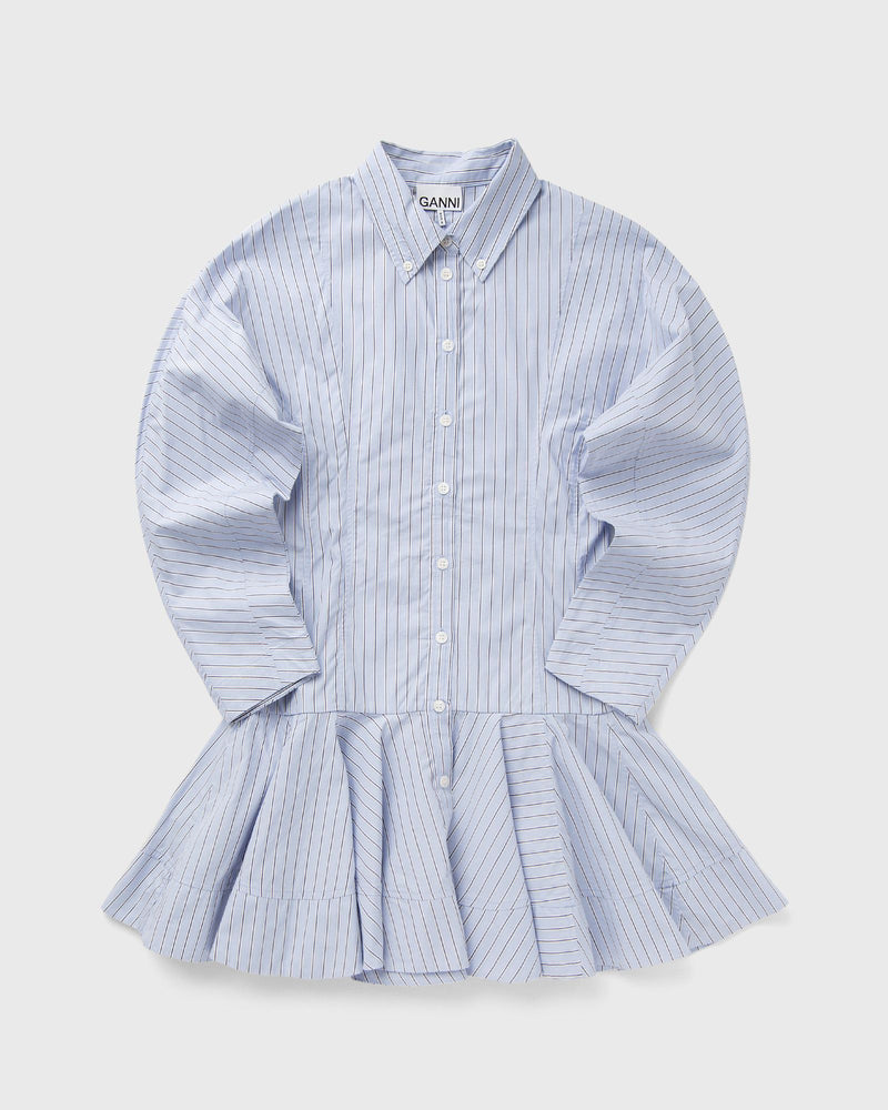 Ganni Stripe Cotton Buttoned Mini Dress blue
