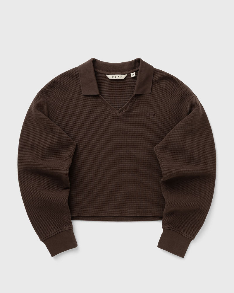 ØLÅF Waffle POLO TOP LS brown