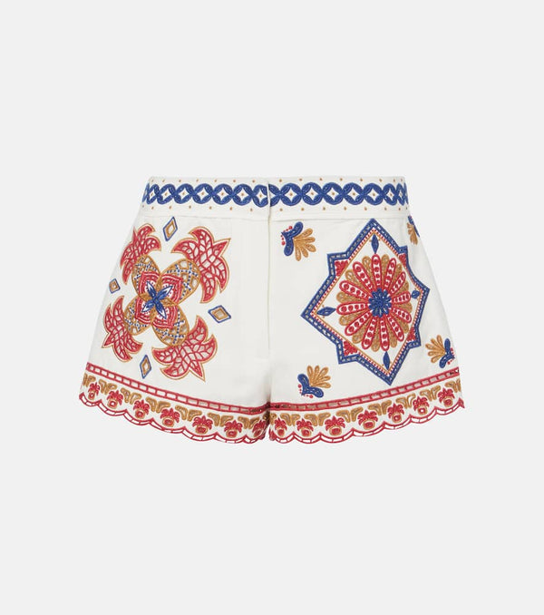 Farm Rio Embroidered cotton-blend shorts