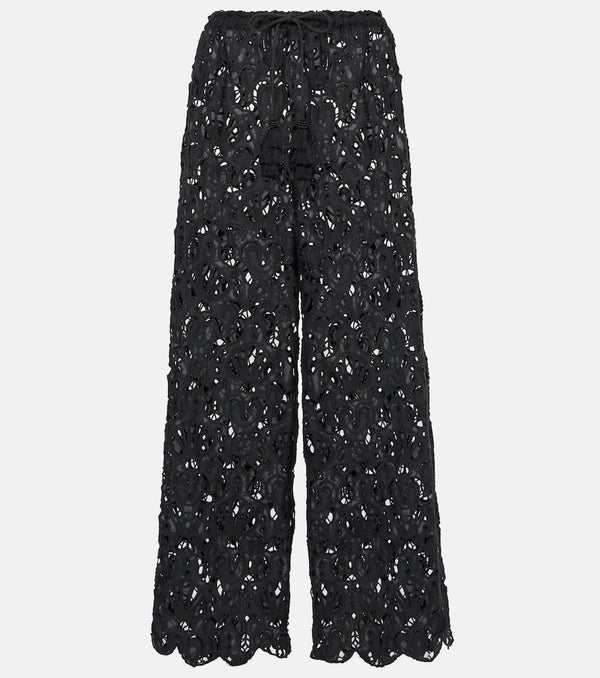 Farm Rio Open-knit cotton palazzo pants