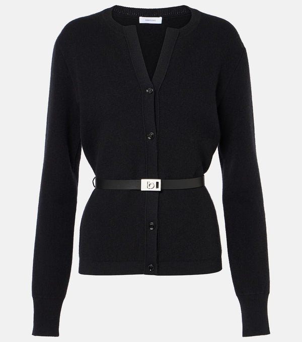 Ferragamo Leather-trimmed belted cardigan