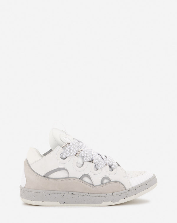 Leather Curb Sneakers Grey/white Lanvin