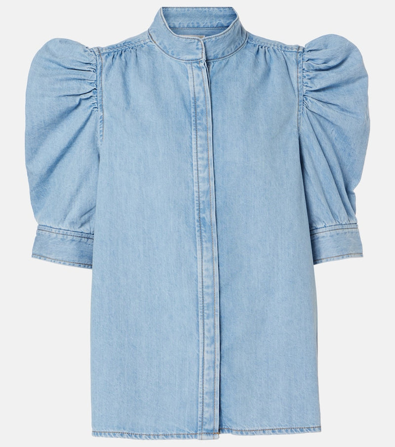 Frame Puff-sleeve denim blouse