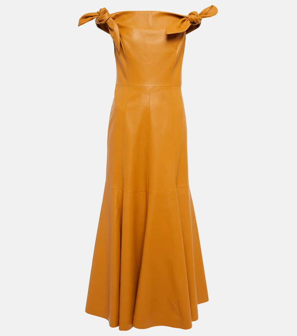 Gabriela Hearst Eda off-shoulder leather midi dress