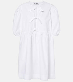 Ganni Bow-detail cotton poplin minidress