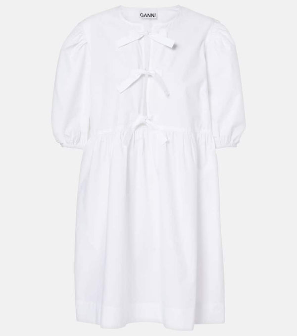 Ganni Bow-detail cotton poplin minidress