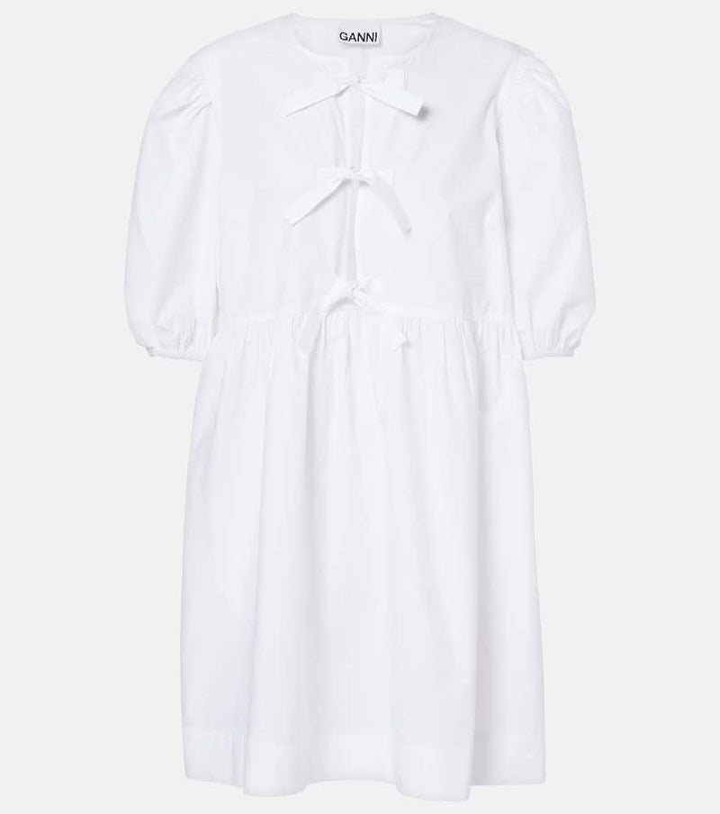 Ganni Bow-detail cotton poplin minidress