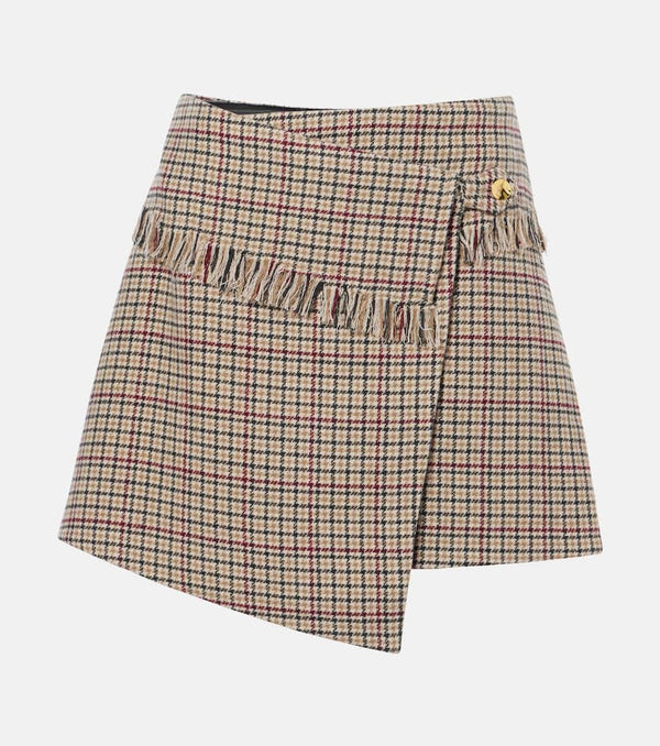 Ganni Checked wool-blend wrap skirt