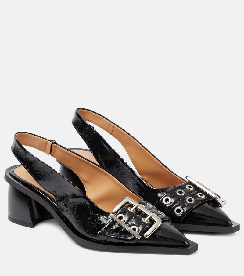 Ganni Faux leather slingback pumps