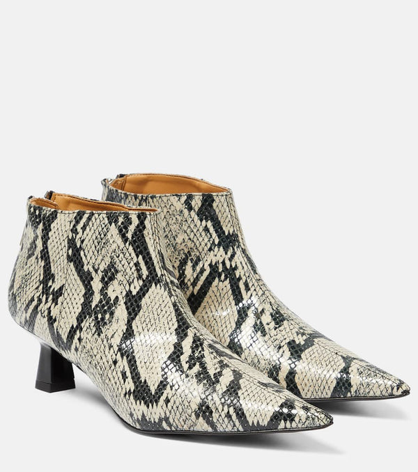 Ganni Snake-effect faux leather ankle boots