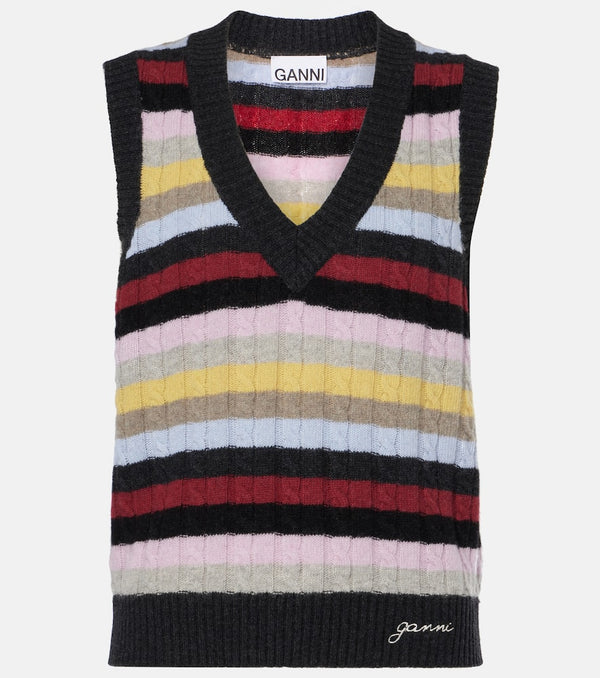 Ganni Striped cable-knit wool-blend sweater vest