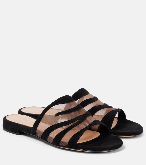 Gianvito Rossi Tigra suede and mesh slides