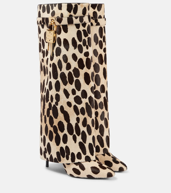 Givenchy Shark Lock leopard-print pony hair knee-high boots