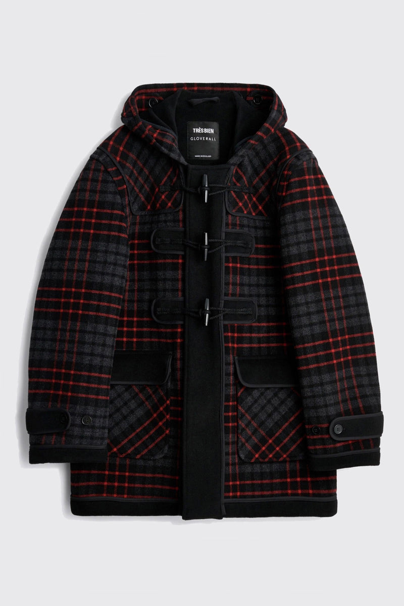 TRÈS BIEN x Gloverall Monty Duffle Coat Inside Out Wool Tartan Black