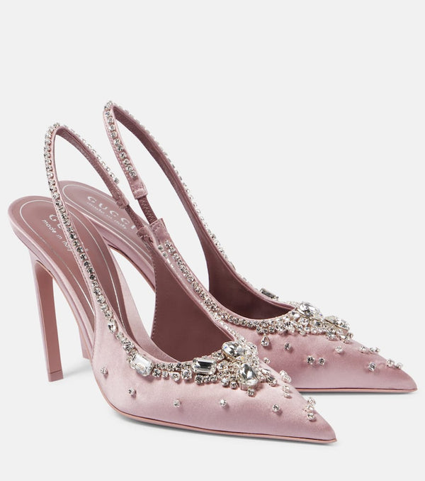 Gucci Crystal-embellished satin slingback pumps