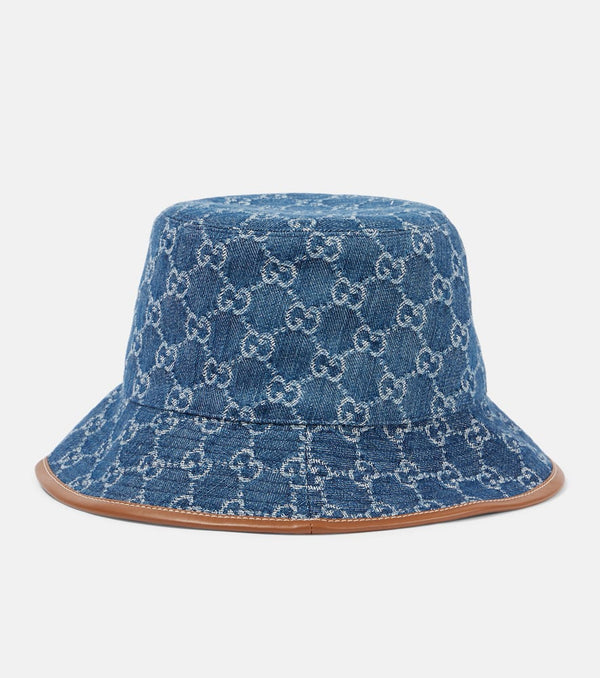 Gucci GG leather-trimmed denim bucket hat