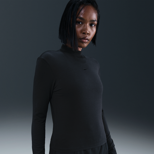 Playera De Manga Larga Slim Con Cuello Alto Para Mujer Nike Sportswear Chill Knit Negro