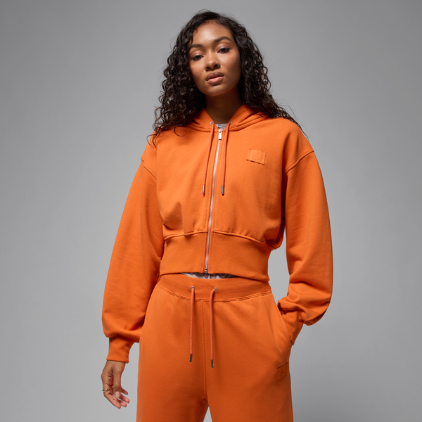 Sudadera Con Gorro Cropped Con Forro De Satén Para Mujer Jordan Flight Fleece Naranja