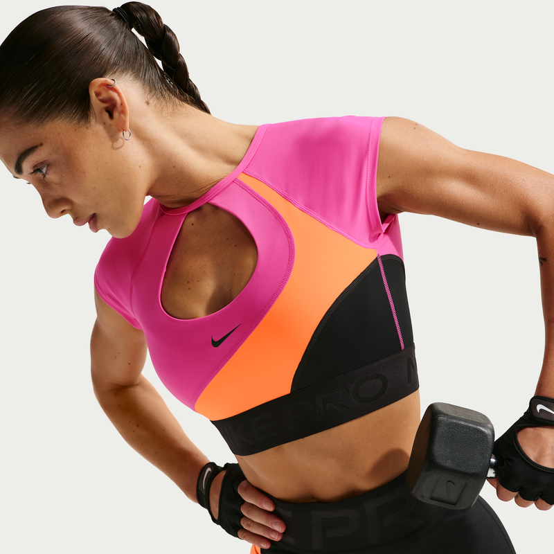 Sujetador deportivo acolchado de manga corta con sujeción media Nike Pro Sculpt para mujer Naranja