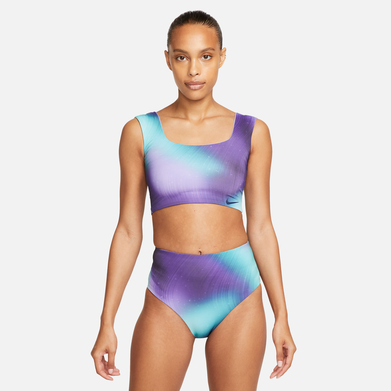Top Cropped De Natación Reversible Para Mujer Nike Aurora Borealis Morado