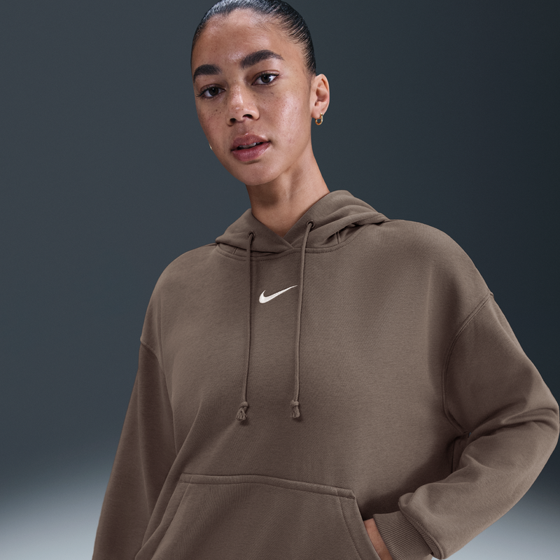 Sudadera Con Gorro Sin Cierre De French Terry Oversized Para Mujer Nike Sportswear Phoenix Fleece Marrón