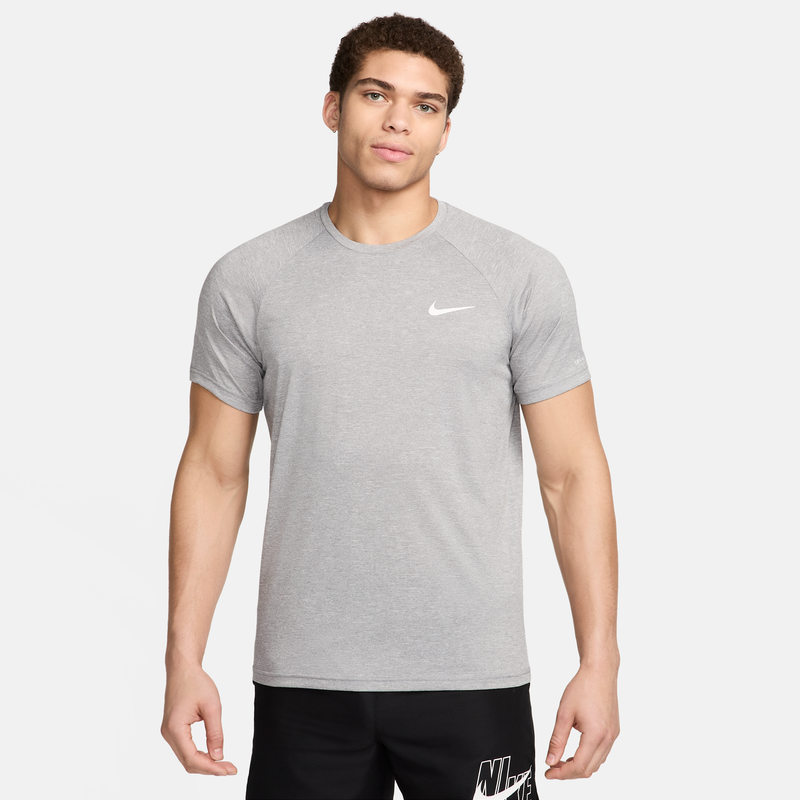 Camiseta Hydroguard De Natación De Manga Corta De Tela Jaspeada Para Hombre Nike Gris