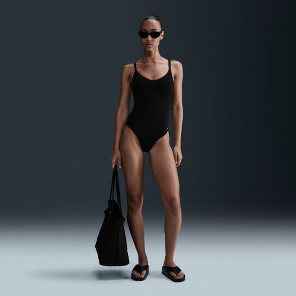 Traje De Baño De Una Pieza Con Cuello En V Nike Swim Essential Para Mujer Negro