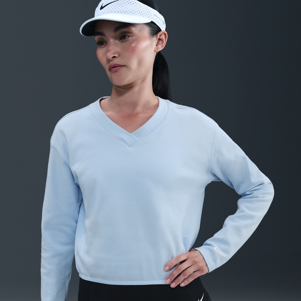 Playera De Golf De Manga Larga De Cuello En V Para Mujer Nike Azul