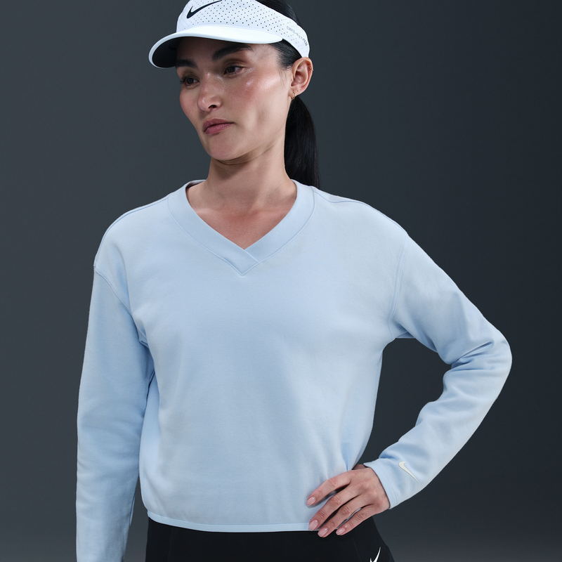Playera De Golf De Manga Larga De Cuello En V Para Mujer Nike Azul