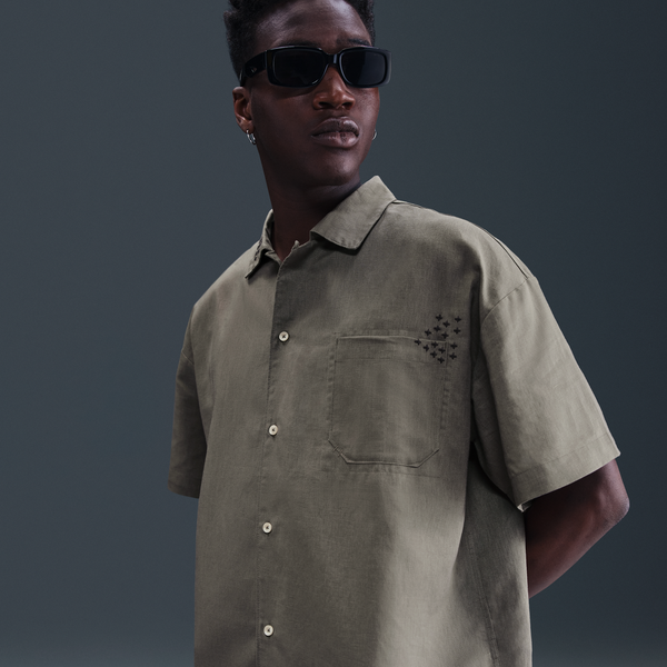 Camisa Con Botones De Manga Corta De Lino Para Hombre Nike Life Gris