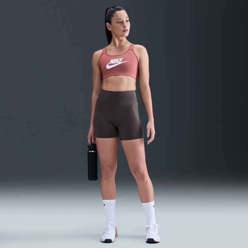Shorts de ciclismo de tiro alto de 13 cm sin costura frontal para mujer Nike Universa Gris