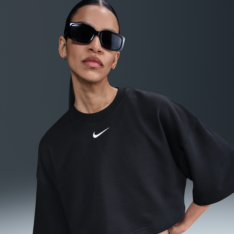 Playera De Manga Corta De French Terry Holgada Cropped Para Mujer Nike Sportswear Phoenix Fleece Negro