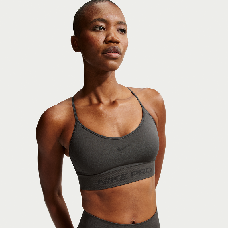 Bra deportivo de baja sujeción con almohadillas para mujer Nike Pro Seamless Gris