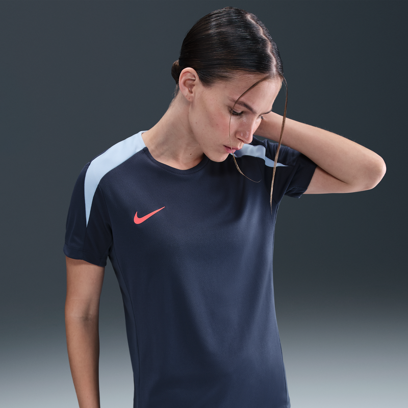 Playera de fútbol de manga corta Dri-FIT para mujer Nike Strike Azul