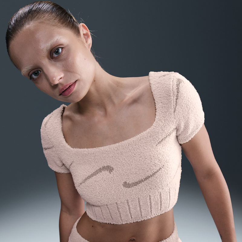 Playera Tejida De Manga Corta Cropped Para Mujer Nike Sportswear Phoenix Cozy Bouclé Rosa