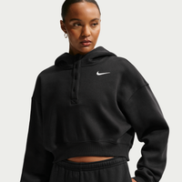 Sudadera con gorro Nike Sportswear oversized cropped Henley de tejido Fleece para mujer Phoenix Negro