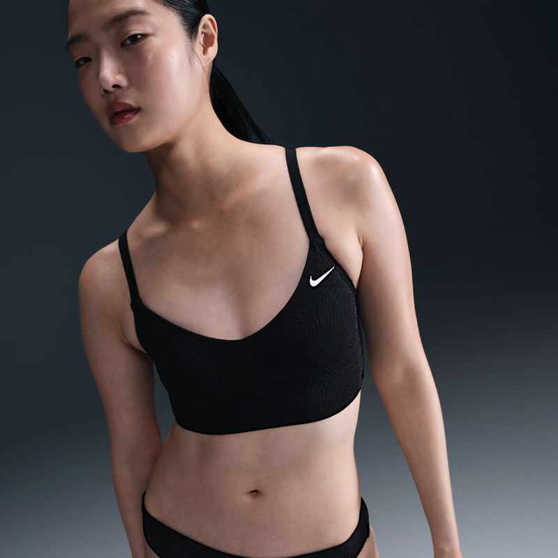 Midkini Con Cuello En V Para Mujer Nike Swim Water Texture Negro