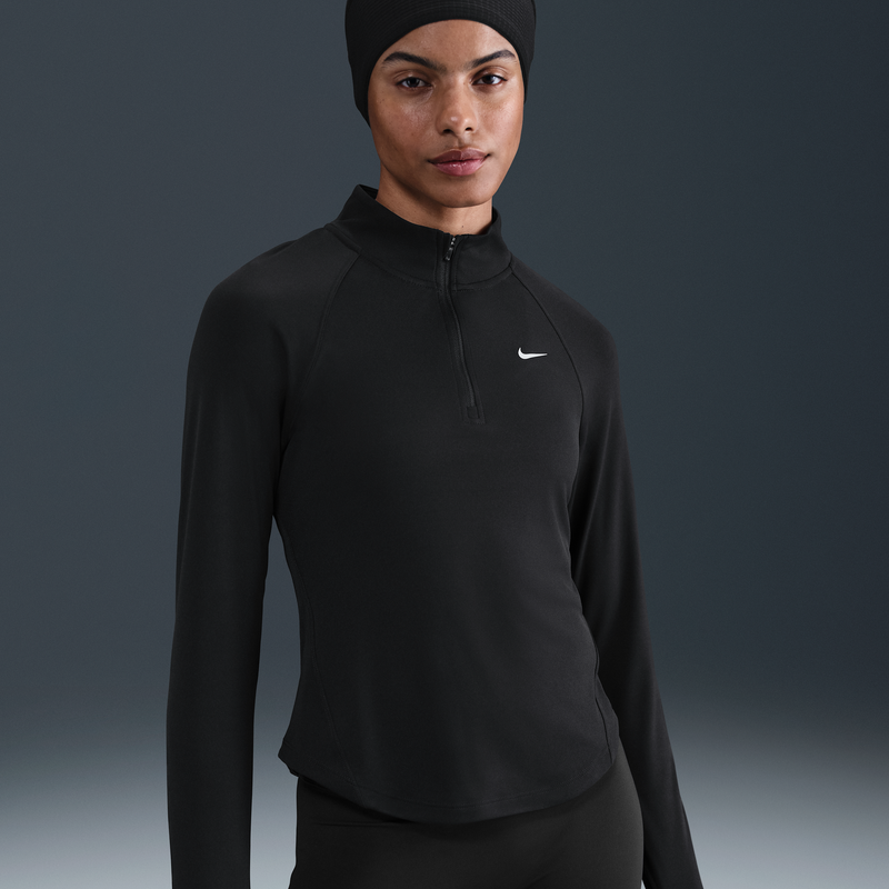 Playera de running Dri-FIT de cierre de 1/4 para mujer Nike Tempo Swoosh Run Negro