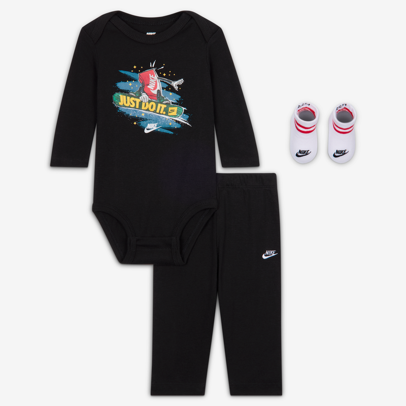 Conjunto de regalo de 3 piezas Boxy Holiday para bebé (0 a 9 meses) Nike Negro