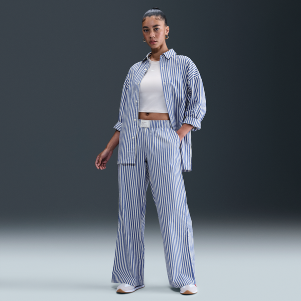 Pants Rayados Holgados De Tiro Medio Para Mujer Nike Sportswear Chill Poplin Azul