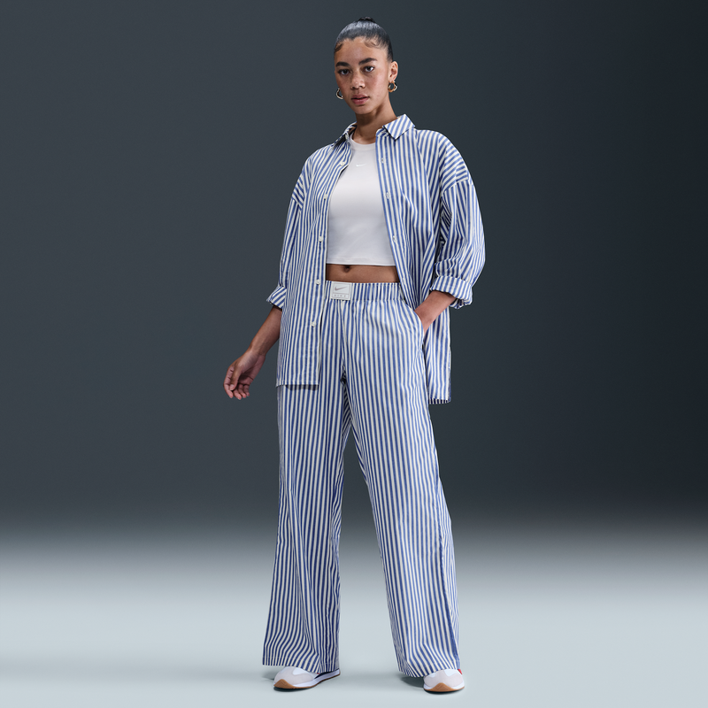 Pants Rayados Holgados De Tiro Medio Para Mujer Nike Sportswear Chill Poplin Azul